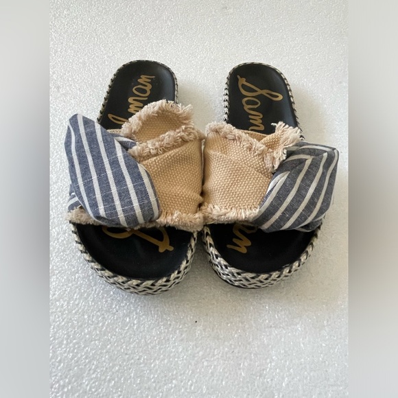 Sam Edelman Women’s Slip on Sandals Bow Tie Blue/Beige  Sz 6 - Picture 2 of 6